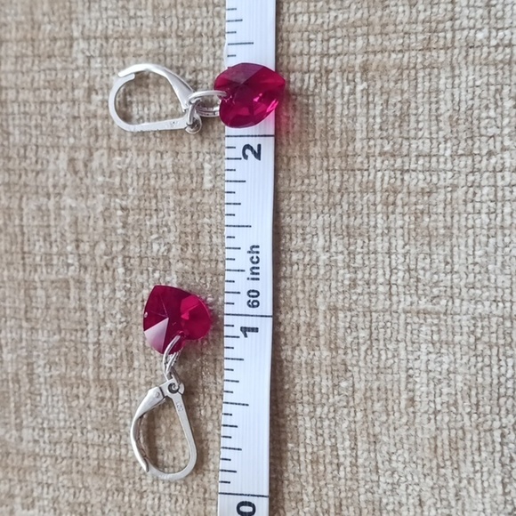 Leverback Silver Red Heart Crystal Earrings - Picture 3 of 5